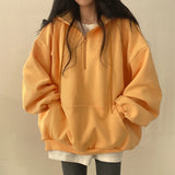 Solid Color Half Zip Up Oversized Hoodie-Outfit