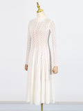 Fongt Temperament Dress Women's New Spring 2025 New Standing Collar Mesh Half-Perspective High-End Long Sleeve Swing