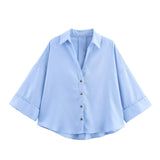 Fongt New Women's Fashion Set Simple Linen-Blend Long-Sleeved Shirt