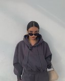Basic Solid Hooded Tracksuit Set-Outfit