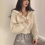 Korean Version Of High-Collar Warm Retro Coarse Needle Lapel Knitted Shirt Lazy Style Loose Style Zipper Sweater Jacket-Outfit
