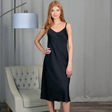 Elegant Satin Spaghetti Stap Dress 2020 New Fashion Sexy V-neck Backless Party Dress Ladies Solid Basic Mid Dress
