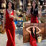 Fongt Pet Babes Pure Desire To Feel Cold The Royal Sister Print Sling Skirt Summer Temperament Red