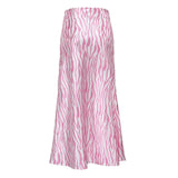 Pink Printed Satin Midi Straight Skirt-Outfit