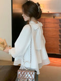 Fongt Lantern Bubble Sleeve Chiffon Shirt 2025 Women's Sweet Bow Shirt Fairy Blouse