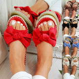 Newest women sandals Bow Leopard Slipper Summer Open Toe Platform flats Slide Ladies Fashion Hollow Light Slip On