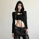 Fongt 2024 Winter Women's Solid Color Slim Long Sleeved Hoodie Smock Fashion Sling Vest Suit-Outfit