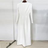Fongt Star Temperament Dress Embroidered Nails Flowers Long Sleeve Open Fork Long Dress