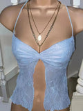 Lace Pleated Slit Cami Top-Outfit