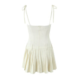 New Pleated Hem Slim Mini Suspender Dress-Outfit