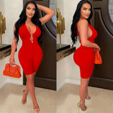 Fashion Women's Solid Color Bare Back V-Neck Sleeveless Shorts Jumpsuit Woman-Outfit