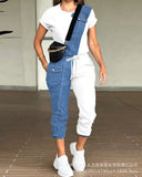 Women's Solid Color Round Collar Top Multi Pocket Jog Pants Set-LZS7514-Outfit