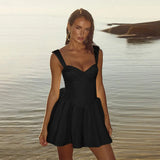 Chiffon Lace Up Bow A-line Mini Dress-Outfit