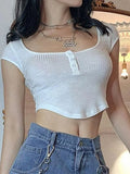 Irregular Buttoned Rib Crop Top-Outfit