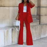 Fongt New Solid Color Casual Suit Wide Leg Pants Suit Two Sets