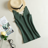 Spring New Hook Flower Lace Solid Stitching V-neck Camis Female Knitted Short Section Slim Outer Wear Shirt Trend Tank