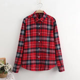 Tops And Blouses Casual Button Down Blouses Plaid Shirt Long Sleeve Female Print Cotton Tops Lady