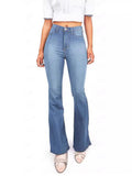 Spring And Summer Women Slim High Waist Washed Horn Jeans-Outfit
