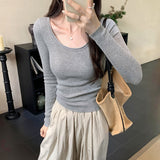 Sugar Fruit Color Knit Blouse Women's 2024 Spring And Autumn New Macaron Slim Long-Sleeved T-Shirt Bottom