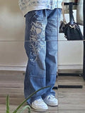 Vintage Washed Heart Print Jeans-Outfit