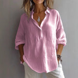 Fongt New Solid Color Leisure Loose Size V Collar Long Sleeve Top Shirt Woman