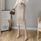 And Winter Lace Spliced Half Skirt High Waist Design Sense Positive And Negative Knitted Slit Hip Skirt Temperament One-Step Skirt-Outfit