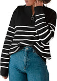 Fongt And Winter Women's Sweater Fashion Women's Long Sleeve Knit Zip Striped