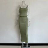 Rib Knitting Women Dress Sets 2021 Summer New Arrivals Ladies Halter-Style Short Top And Long Skirt Solid Two Piece