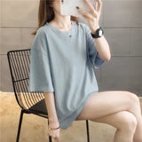 Summer Women T Shirt harajuku solid T-shirts students korean Casual loose Short Sleeve pink white Tops 90s Female Tee