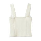Tweed Pearl Button Sleeveless Tank Top And Mini Skirt Set-Outfit