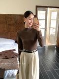 Fongt Xixi 2025 Autumn New White Standard Long-Sleeved High-Neck Knitted Top Sweater Female 89608