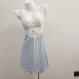 Fongt New Ice Silk Sling Pyjamas Women Summer With Chest Pad Lace Splicing Short Skirt Sexy Sleepy Pure Home Clothes