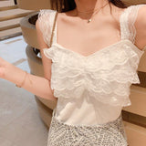 New Summer Korean Version Of Sexy Lace Splicing Hollow Knitted Sling Sling Small Vest Bottom Shirt Top