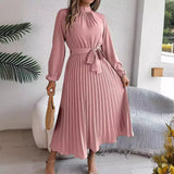 Autumn And Winter Elegant Long Sleeves To Close The Waist 100 Folding Dress Dress Women's
