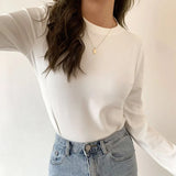 Velvet Black Bottomed Shirt For Women To Wear A New Korean Version Of Foreign Style Round Collar Slim Long-Sleeved Sanded Wool Warm Blouse In Autumn And Winter-Outfit