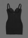 Black Irregular Deep V Neck Mini Bandage Dress-Outfit