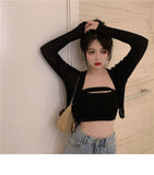 Fongt New Two-Piece Set Of Women's V-Neck Short Coat Thin Sunscreen Cardigan Breasts And Bottom Vest