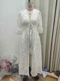 Fongt Women's New Waists Slim And Beautiful Little White Dress INS Net Red Standing Weight Embroidered Dress
