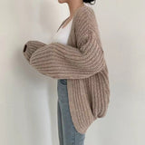 Vintage Oversized Open Front Knit Cardigan-Outfit