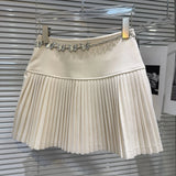 Solid Pleated Mini Skirt With Butterfly Chain-Outfit