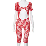 Fongt Women's Spring New Sexy Lace Splicing U-Neck Short-Sleeved Umbilly Joint