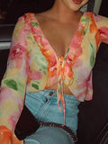 Plunge V Neck Chiffon Blouse-Outfit