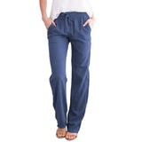 Temperament Commute Solid Color Cotton Linen Drawstring Loose Casual Wide-leg