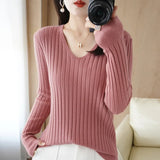 Fongt New Spring And Autumn V-Neck Vertical Knit Short Sleeve Women's Collar Slim Solid Color Wool Undershirt Jacket-Outfit