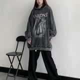 Grunge Emo Print Gray Oversized Women Hoodies Harajuku Gothic Hooded Sweatshirts Punk Goth Winter Warm Long Sleeve