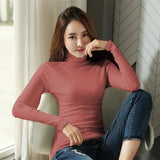spring Women T-shirts harajuku Turtleneck solid Full Sleeve base Top t-shirt autumn casual slim Bottoming t shirt