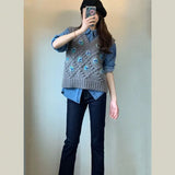 Fongt Red Sweater Vest Female V Neck Fold Wear Loose Design Sense Niche Head Knit Horse Clip Vest Jacket Ins Tide-Outfit