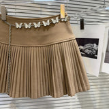 Solid Pleated Mini Skirt With Butterfly Chain-Outfit
