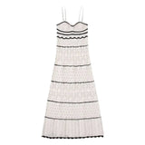 Fongt Women's Summer 2023 New Holiday Beach Hollow Sling Knit Long Dress-Outfit