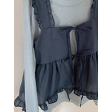 Small Belly Covering Casual Ruffle Sleeveless Western Style Two-piece Suit-Outfit